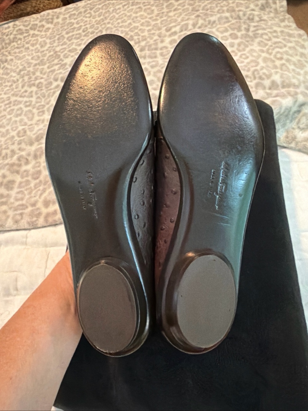 Salvatore Ferragamo Audrey Ballet Flats Ostrich Brown 8 - Picture 9 of 12